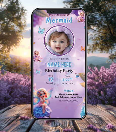 Mermaid Theme Birthday Invitation Card with Photo