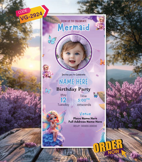 Mermaid Theme Birthday Invitation Card with Photo