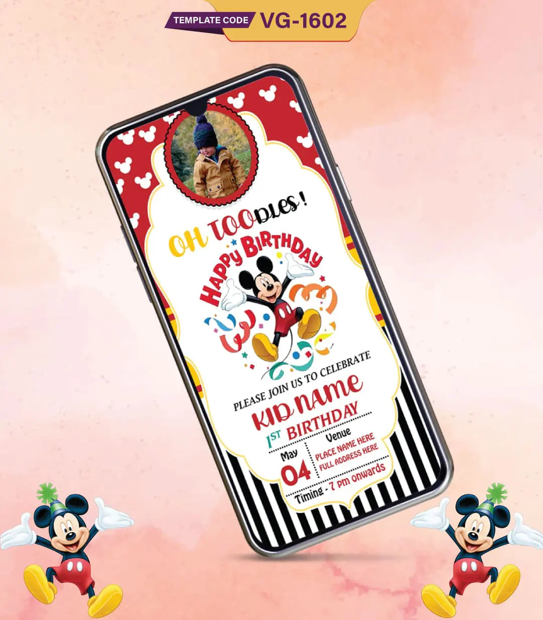 Mickey Mouse Birthday Invitation Card | VG-1602