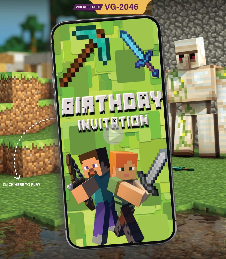 Minecraft Video Birthday Invitation | VG-2046