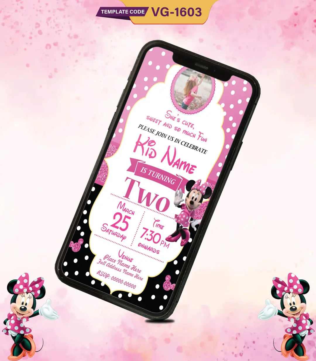 Minnie Mouse Birthday Invitation Card | VG-1603