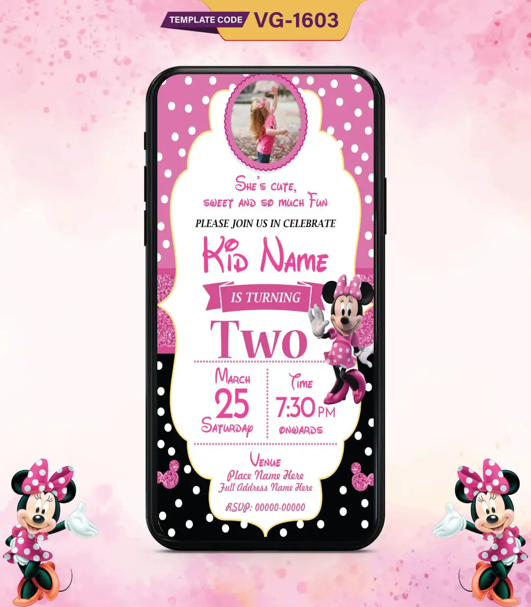 Minnie Mouse Birthday Invitation Card | VG-1603