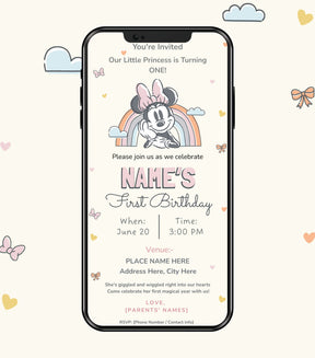 Minnie Rainbow Theme Birthday Invitation 