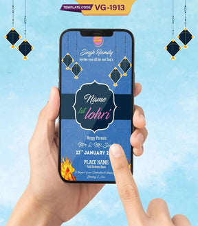Modern Blue First Lohri Invitation Card