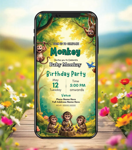 Monkey Theme Birthday Invitation Card