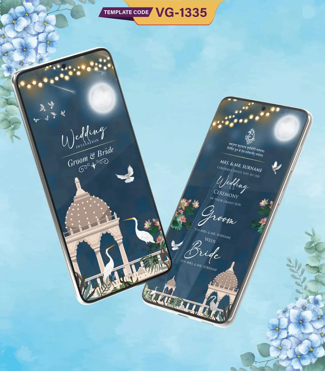 Moon Blue Night Theme Wedding Invitation