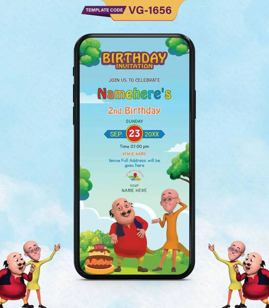 Motu Patlu Birthday Party Invitation Card