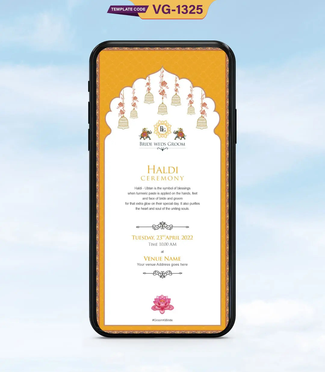 Mughal Theme Wedding Invitation Pdf Card | VG-1325