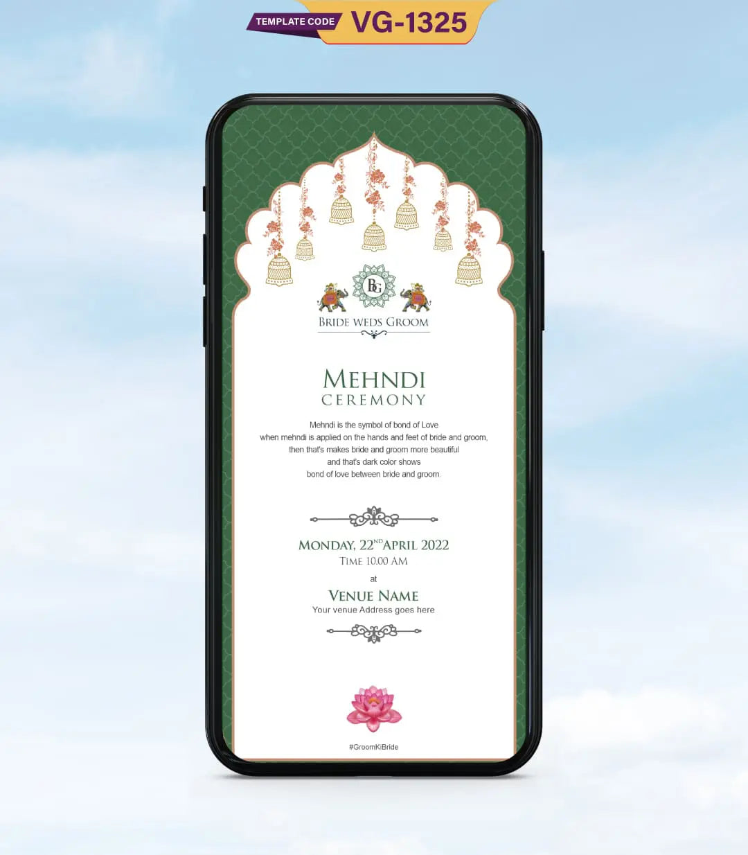 Mughal Theme Wedding Invitation Pdf Card | VG-1325