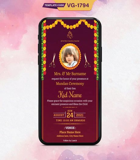 Mundan Ceremony Invitation Card | VG-1794