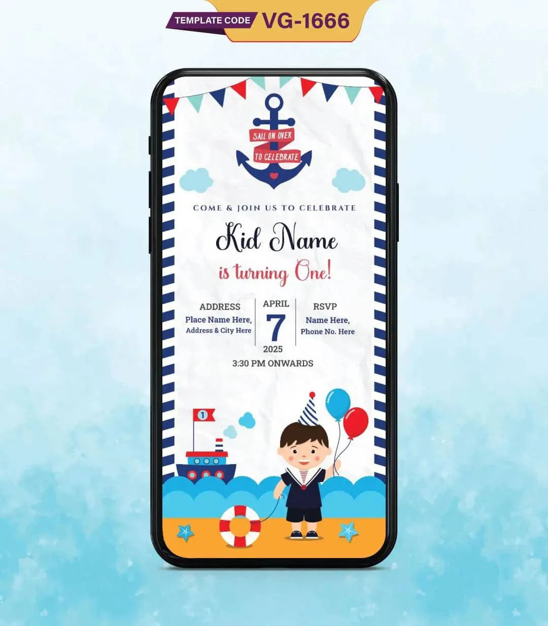 Nautical Birthday Party Invitation Card