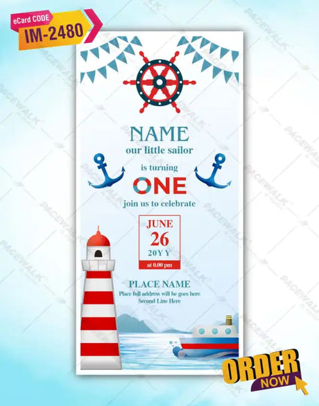 Nautical Sailor Birthday Party Invitation