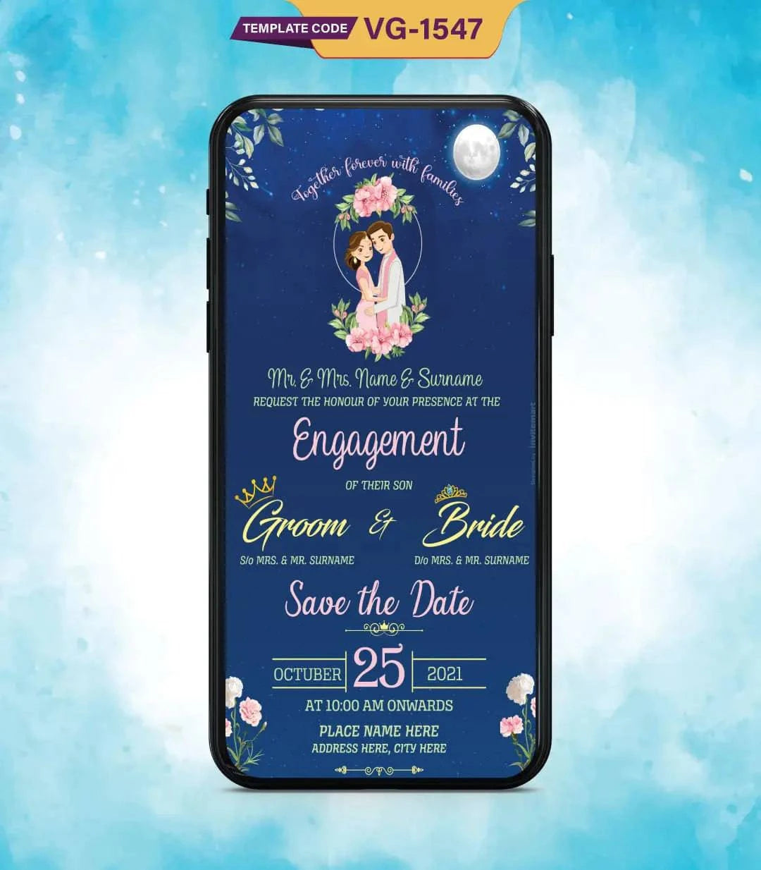 Night Theme Engagement Invitation Card 