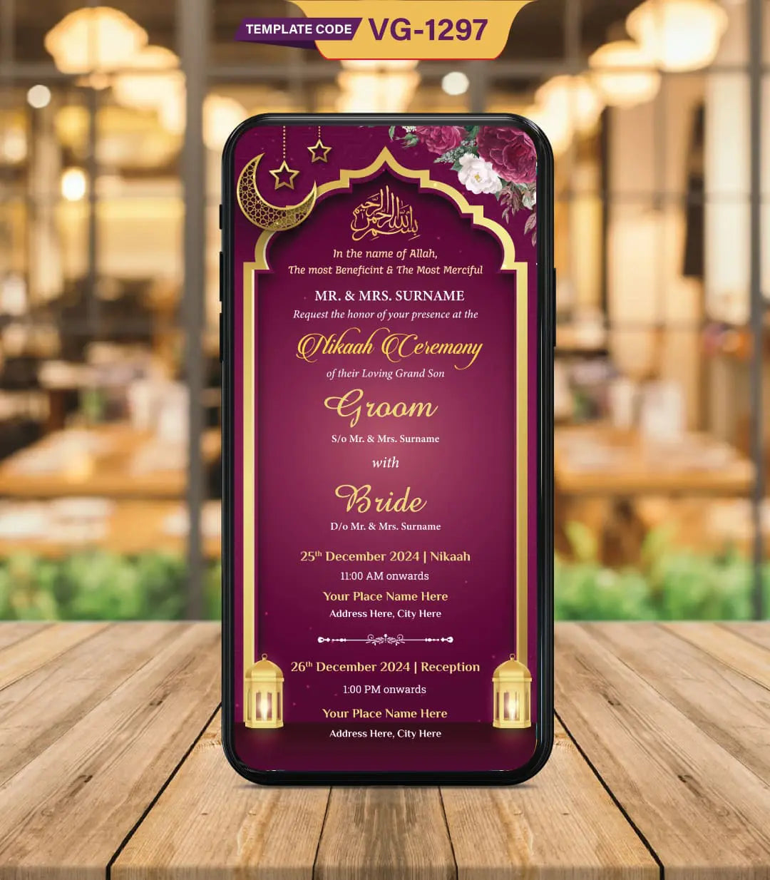 Nikah Ceremony Invitation PDF Card | VG-1297