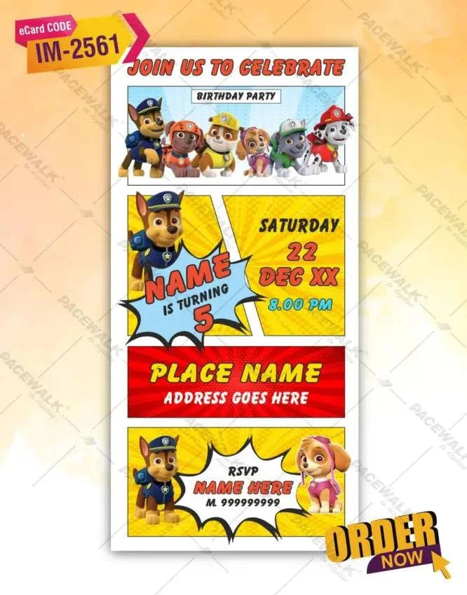 Paw Patrol Birthday Invitation Card