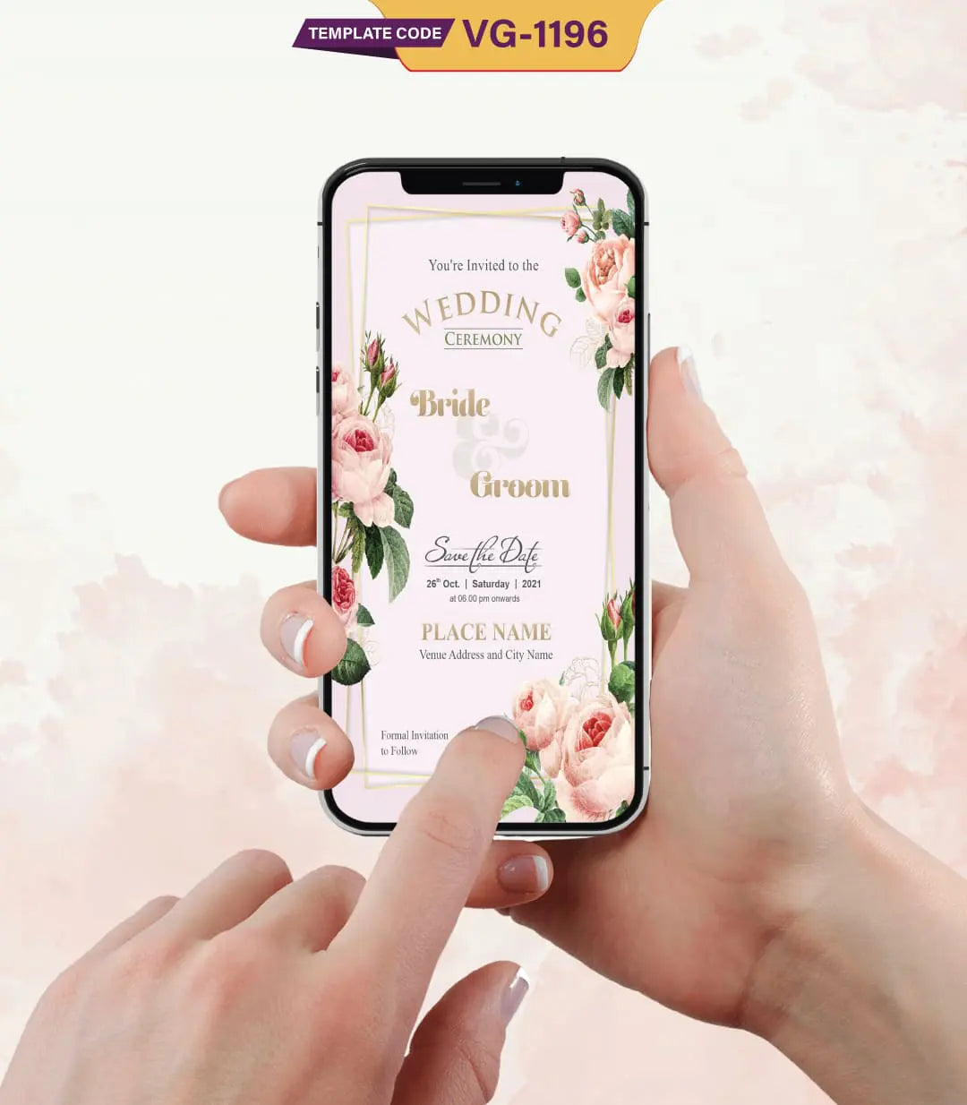 Peach Roses Wedding Invitation 