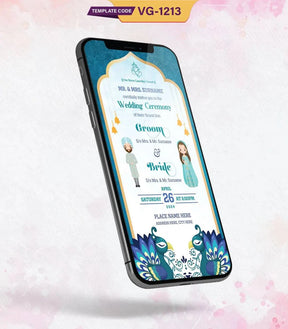 Peacock Theme Punjabi Wedding Invitation Card 