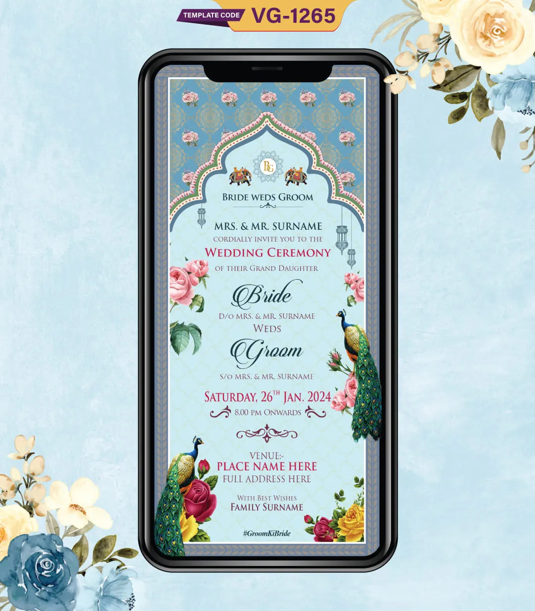 Peacock Theme Wedding Invitation Card 