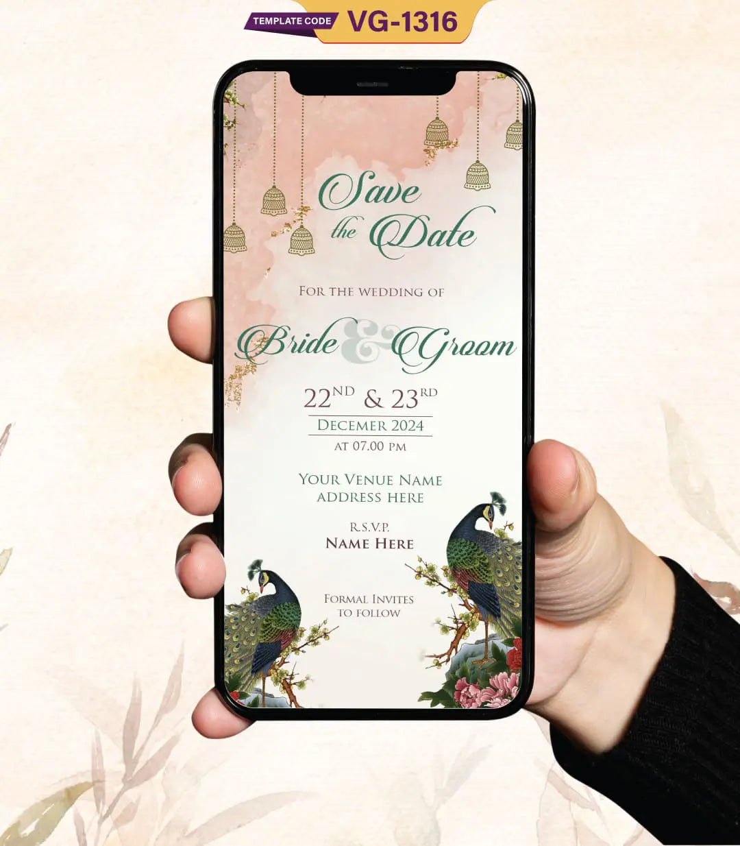 Peacock Theme Wedding Invite Card 