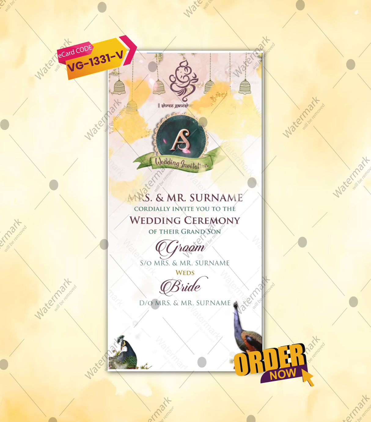 Peacock Indian Wedding Invitation Card