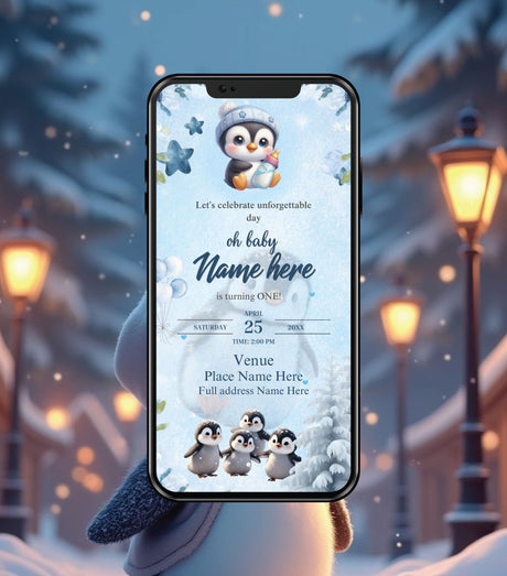 Penguin Theme Birthday Invitation Card