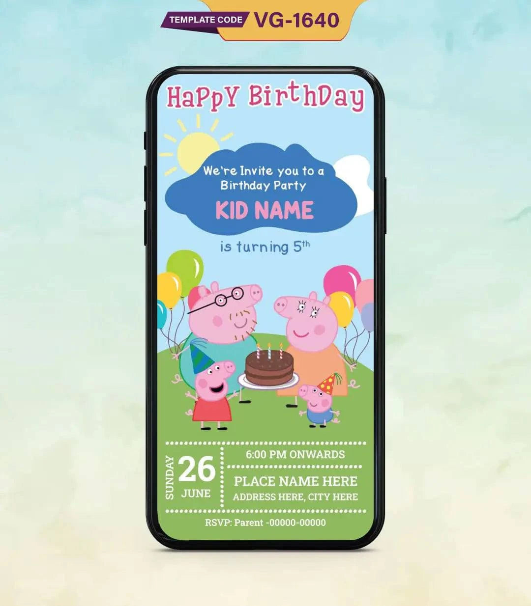 Peppa Pig Birthday Invitation Card