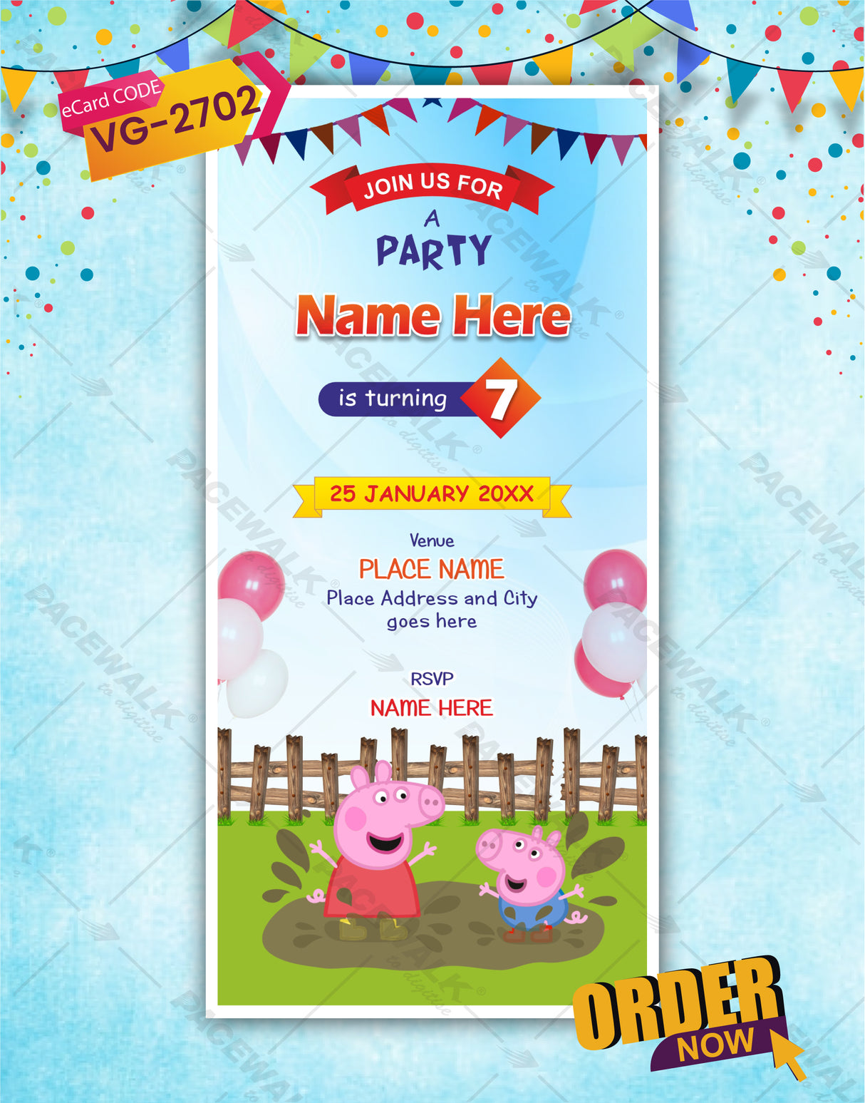 Peppa Pig Theme Birthday Invitation Card