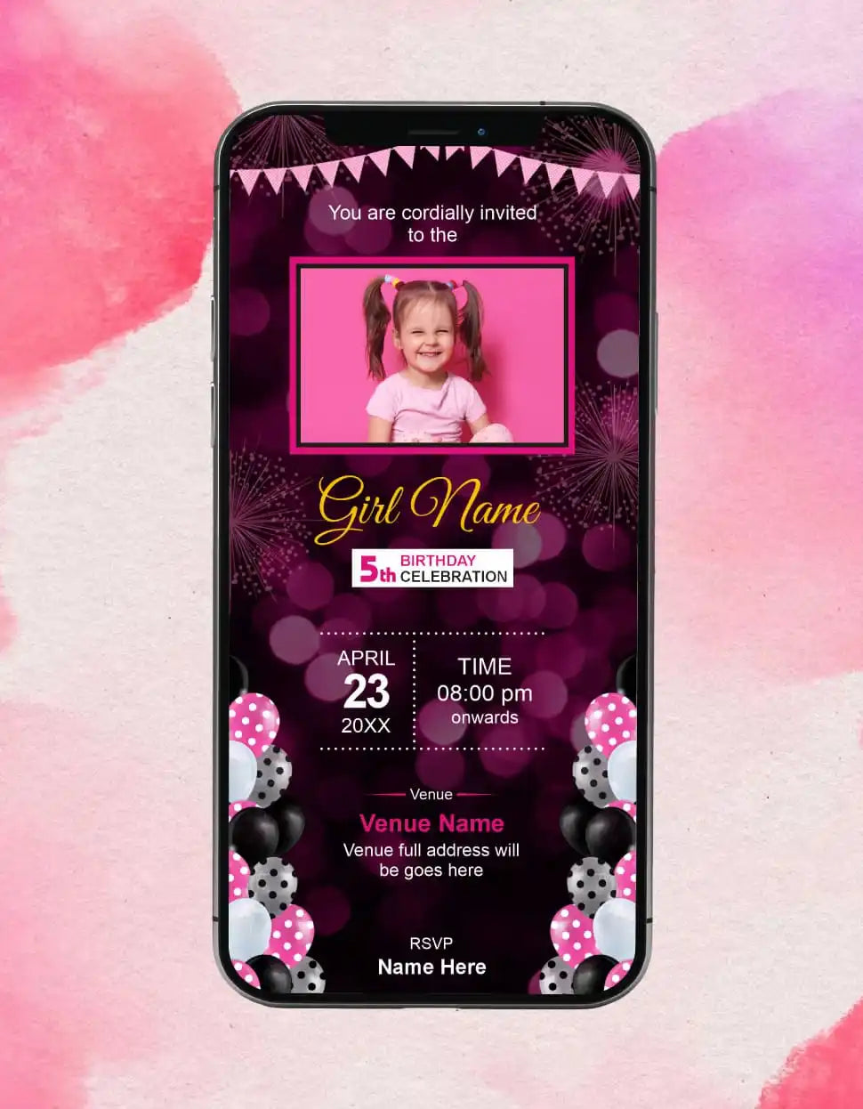 Pink Black Birthday Invitations