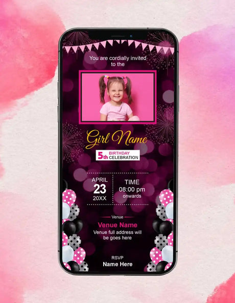 Pink Black Birthday Invitations