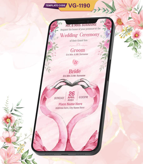 Pink Flamingo Wedding Invitation Card 