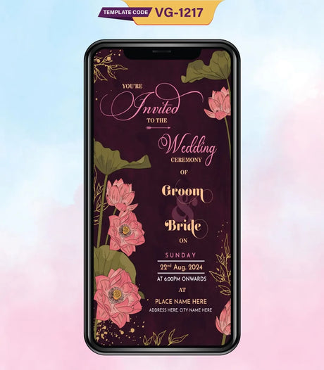 Pink Floral Wedding Invitation Card 