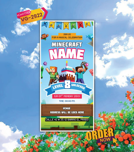 Pixel Gaming Birthday Invitation Card