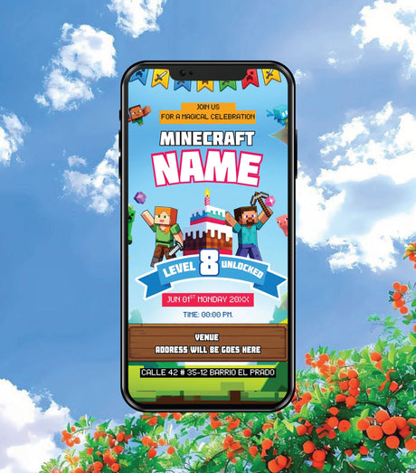 Pixel Gaming Birthday Invitation Card