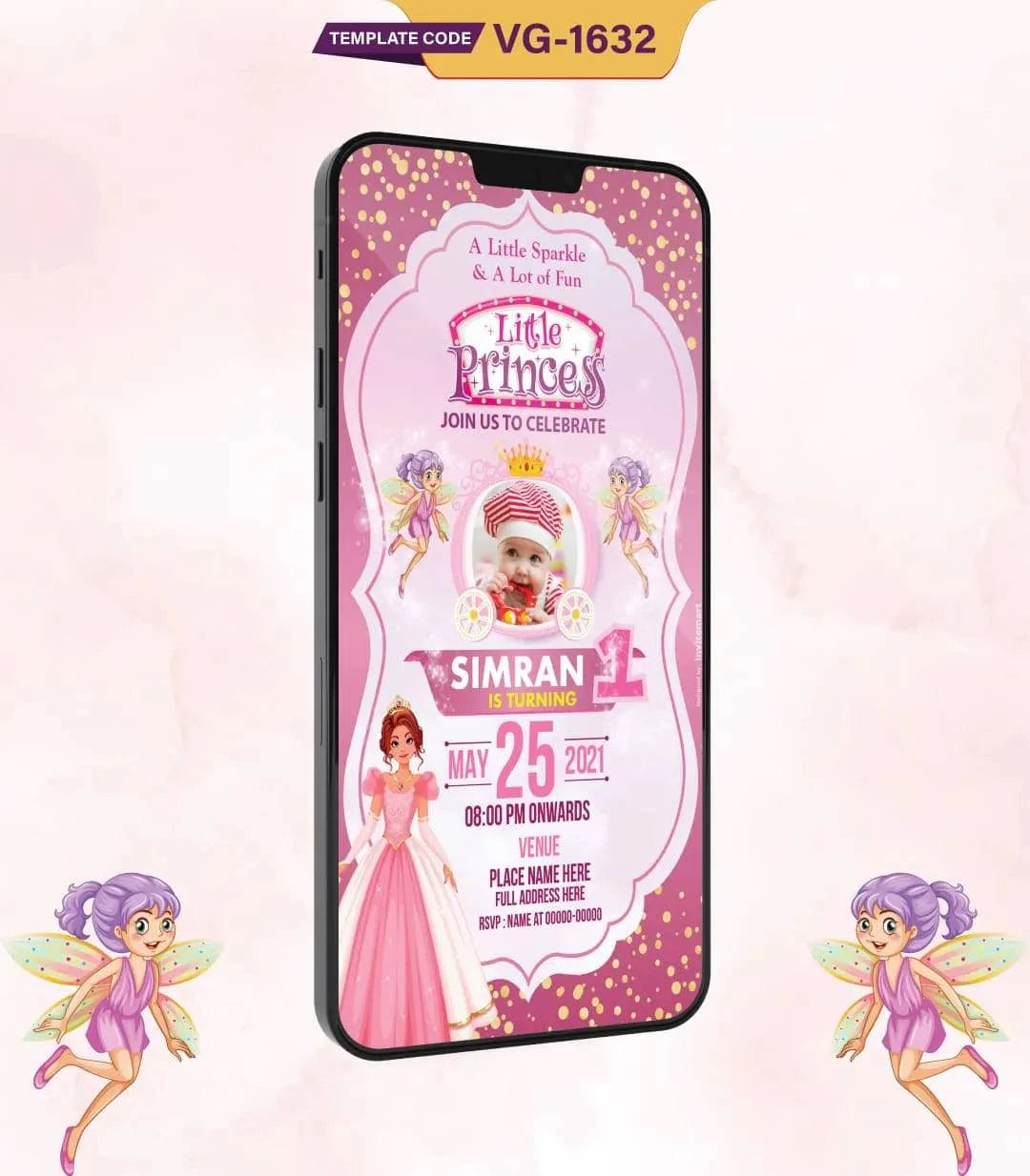 Princess Birthday Invitation Card |