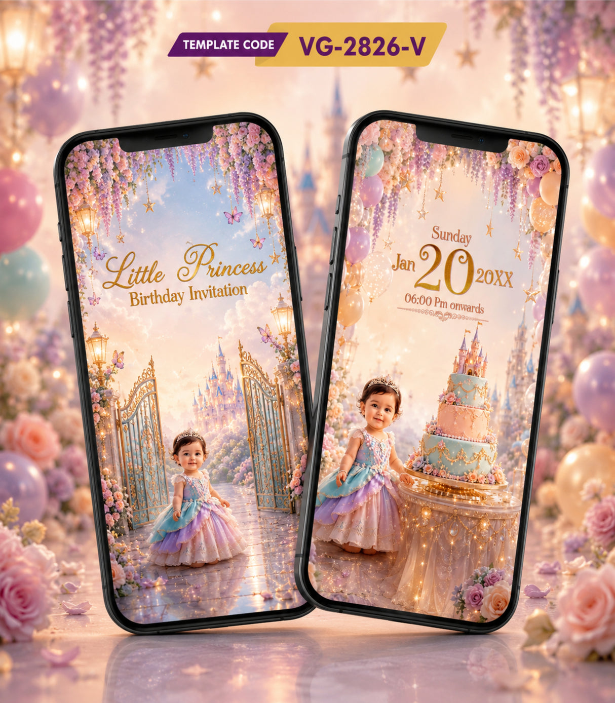 Princess Birthday Invitation Video  Fairytale Digital E-Invite  VG-2826-V