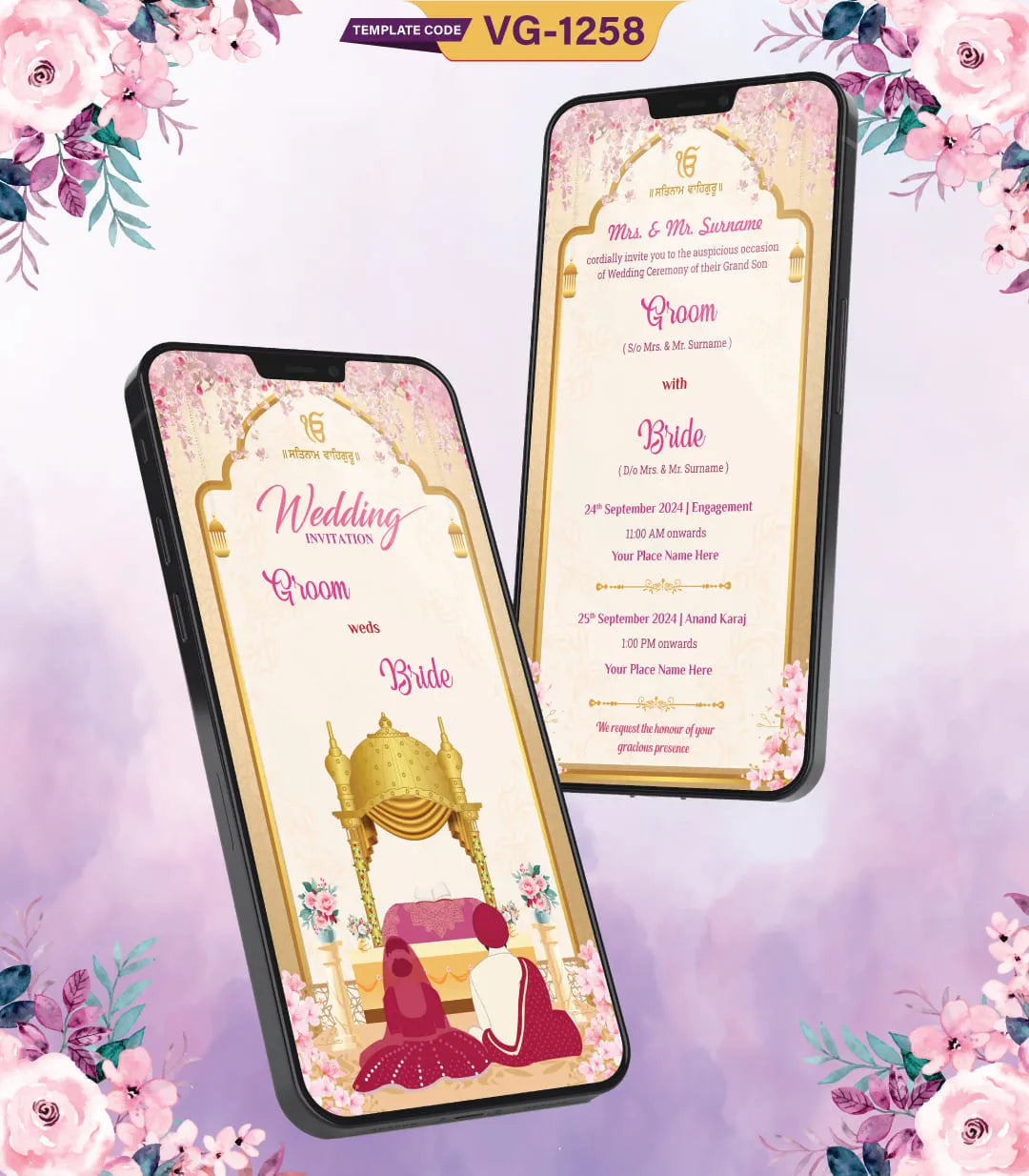 Punjabi Anand Karaj Wedding Invitation Card | VG-1258