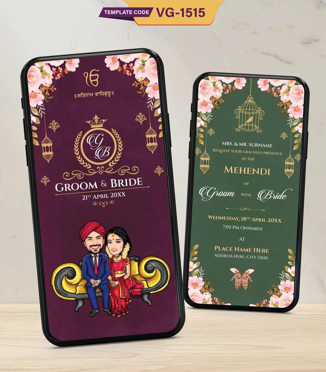 Punjabi Caricature Multiple Events Wedding Invitation PDF | VG-1515