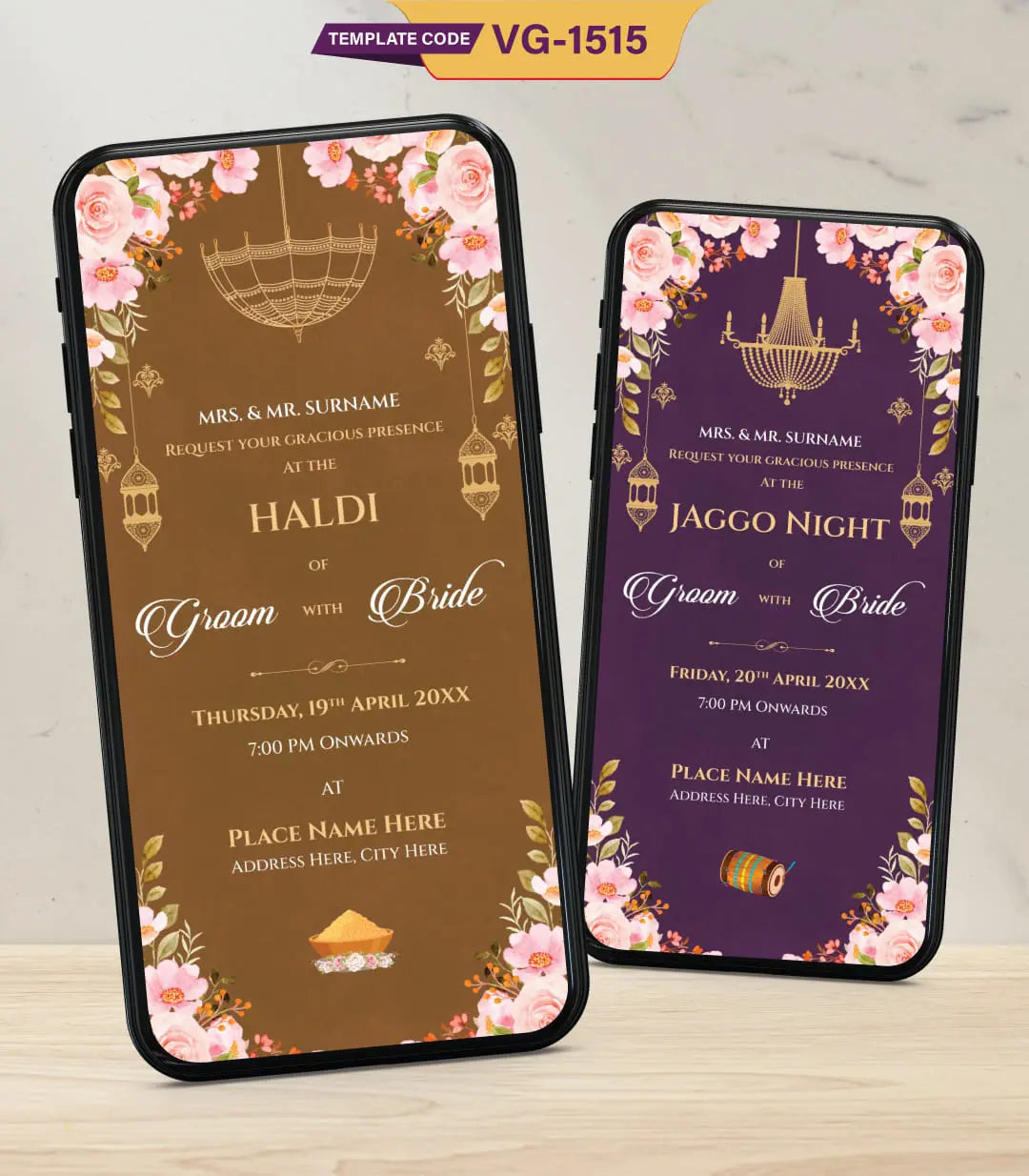 Punjabi Caricature Multiple Events Wedding Invitation PDF | VG-1515