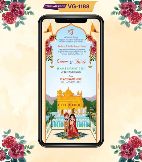 Punjabi Cartoon Wedding Invitation Templates | VG-1188