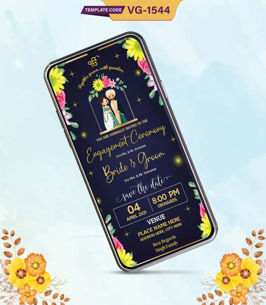 Punjabi Engagement Ceremony Invitation Card | VG-1544