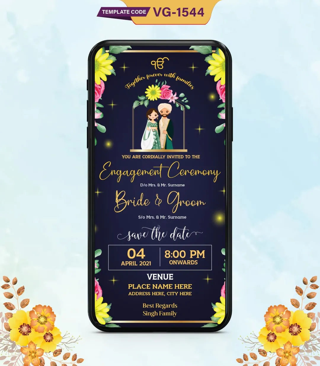 Punjabi Engagement Ceremony Invitation Card | VG-1544