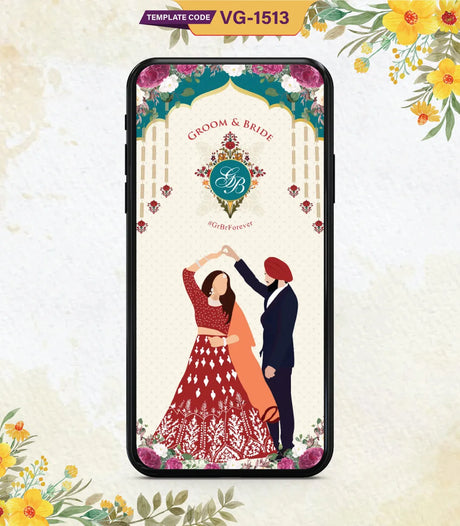 Punjabi Sikh Wedding Caricature Invitation Card | VG-1513