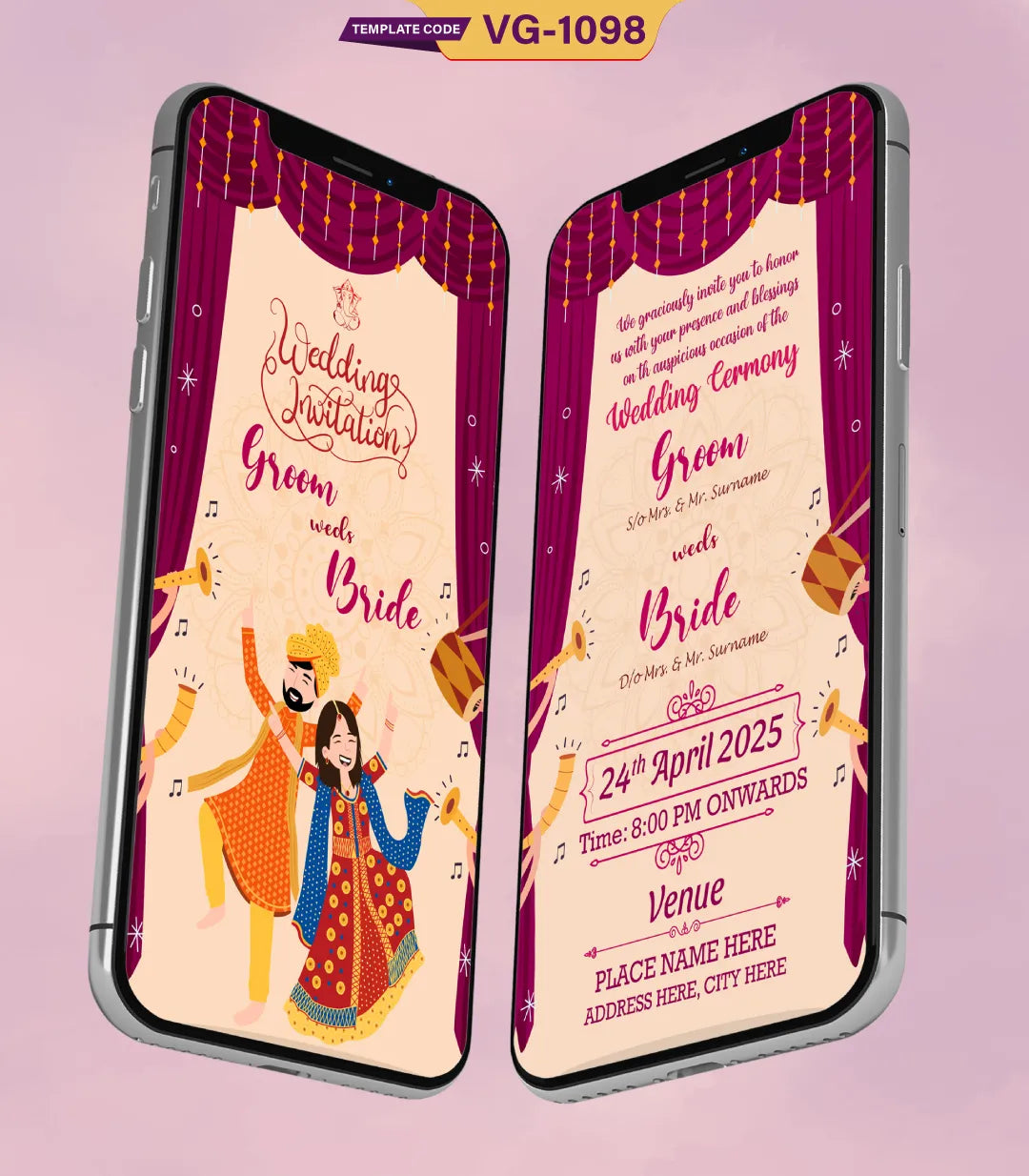 Punjabi Sikh Wedding Invitation | VG-1098