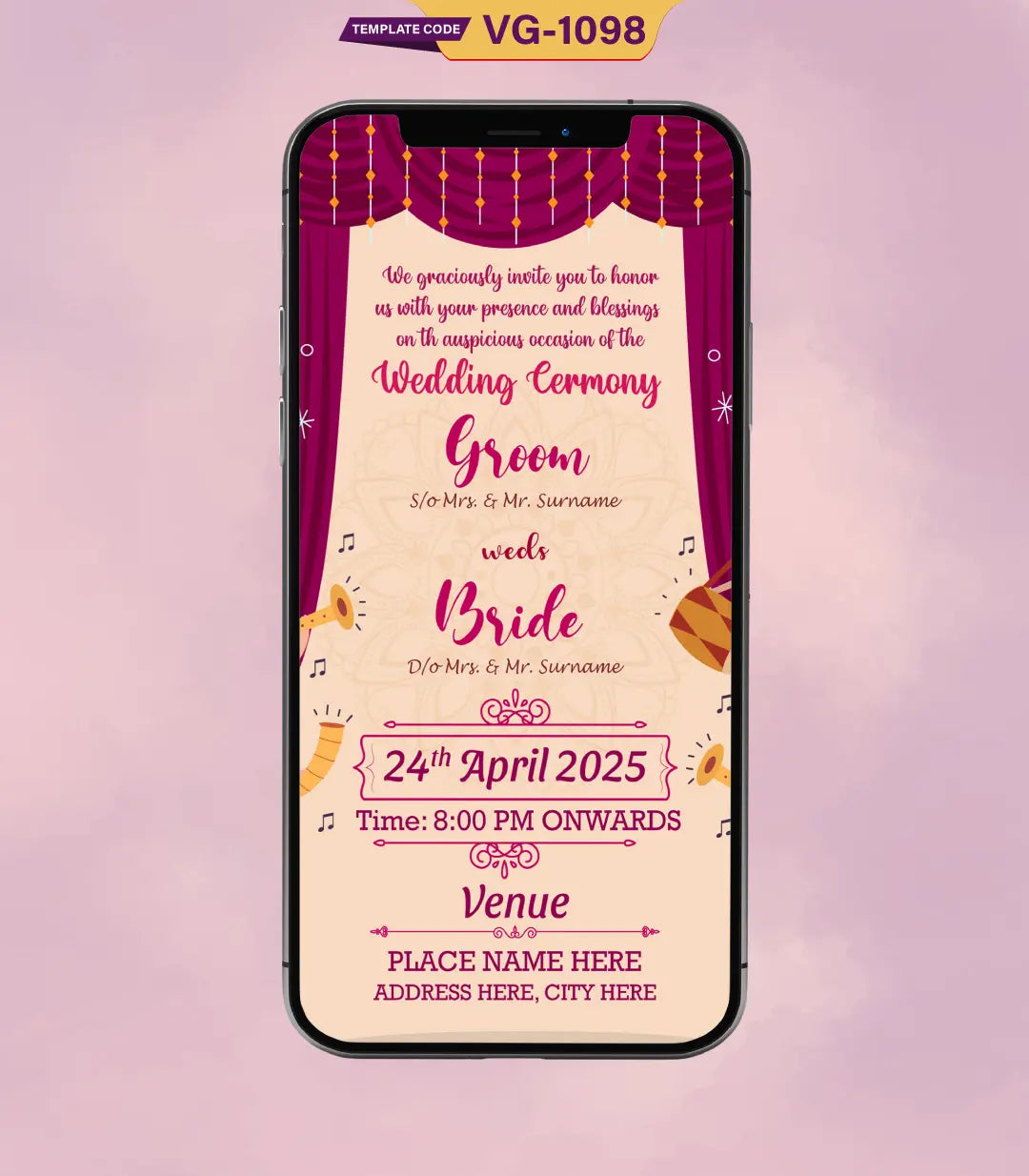 Punjabi Sikh Wedding Invitation | VG-1098