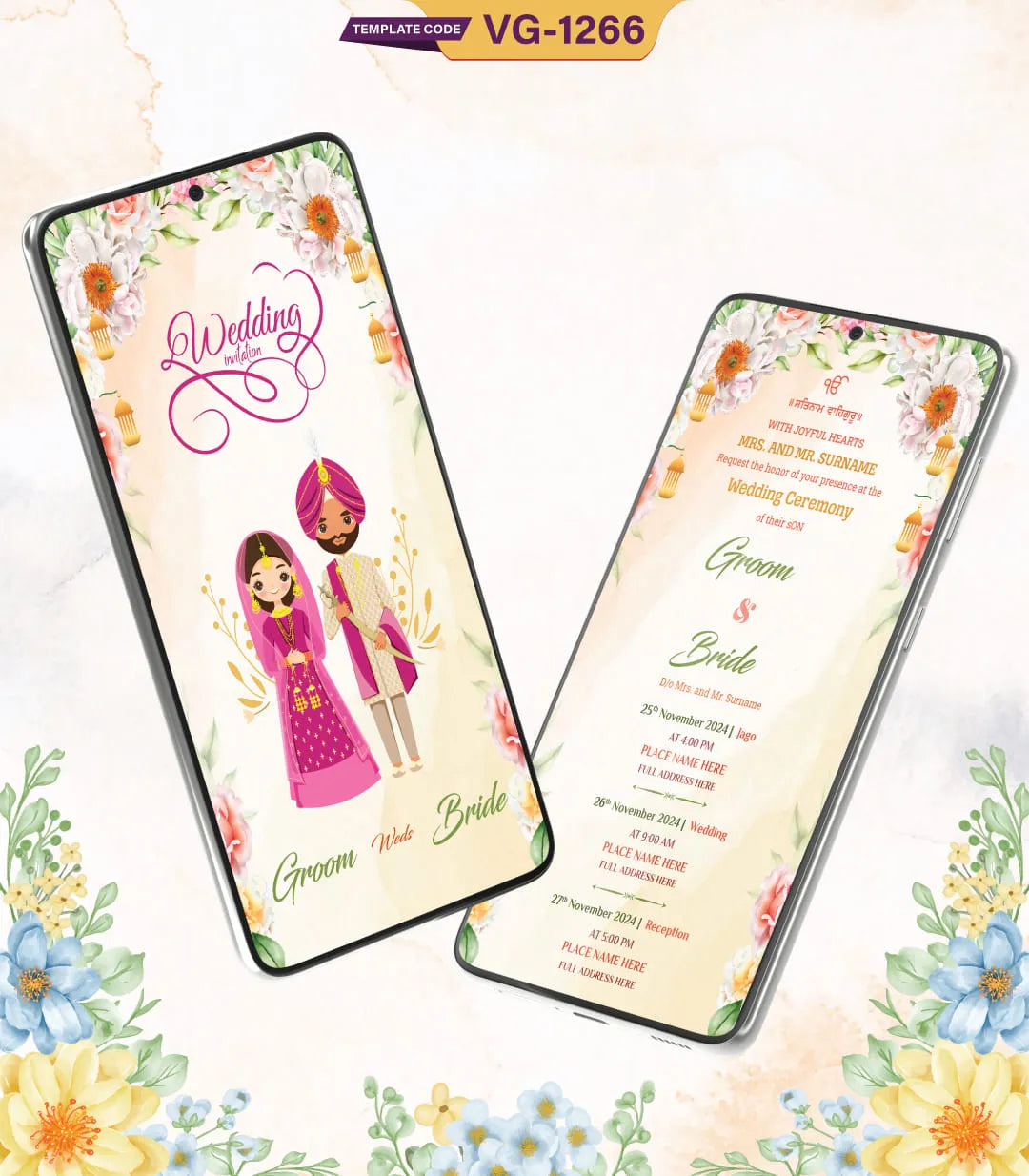 Punjabi Wedding Invitation PDF Card | VG-1266