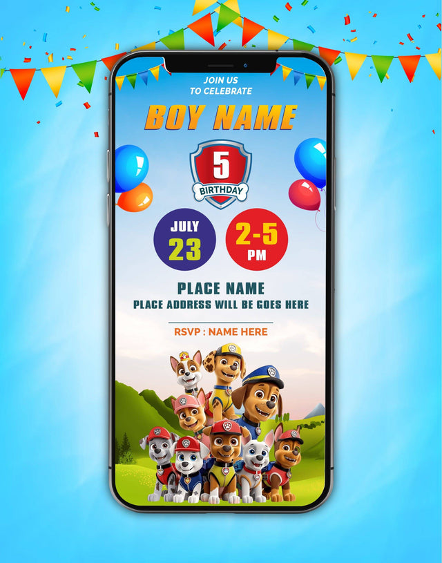 Puppy Police Paw Patrol Birthday Invitation Card 