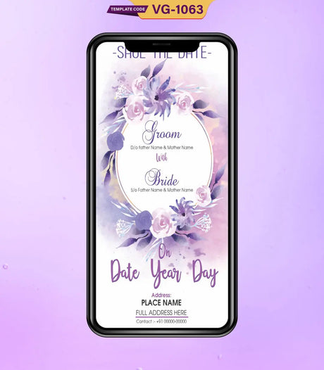 Purple Floral Wedding Invitation Card Template | VG-1063