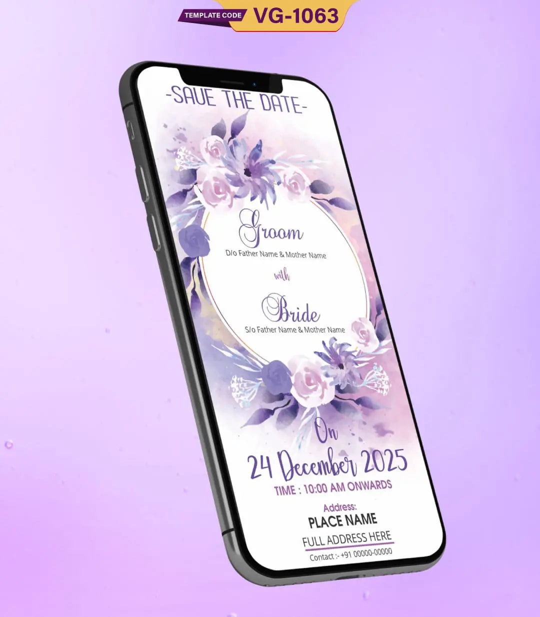 Purple Floral Wedding Invitation Card Template