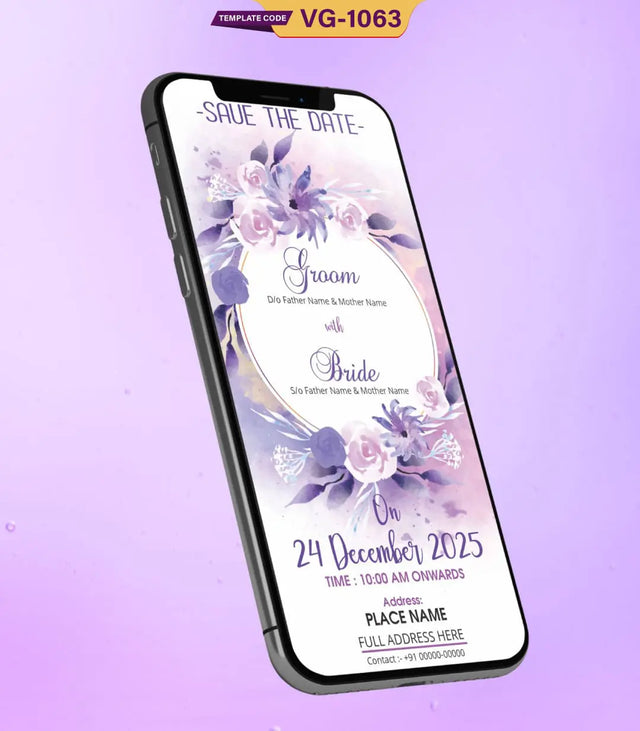 Purple Floral Wedding Invitation Card Template