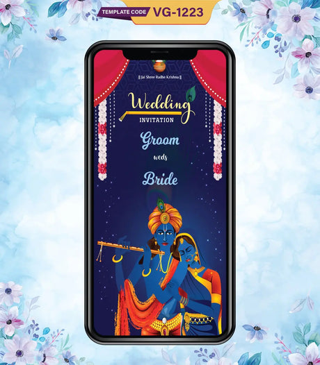 Radha Krishna Theme Wedding Invitation PDF Card | VG-1223